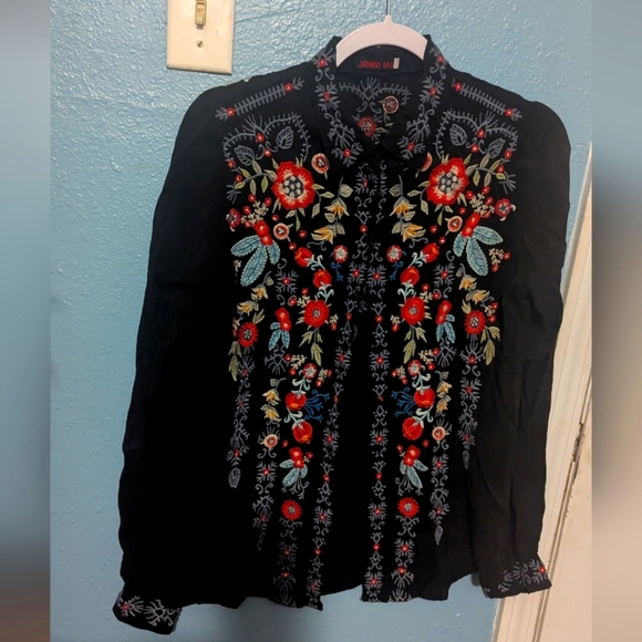 Johnny Was Black Blouse with Colorful Embroidery - Picture 1 of 7